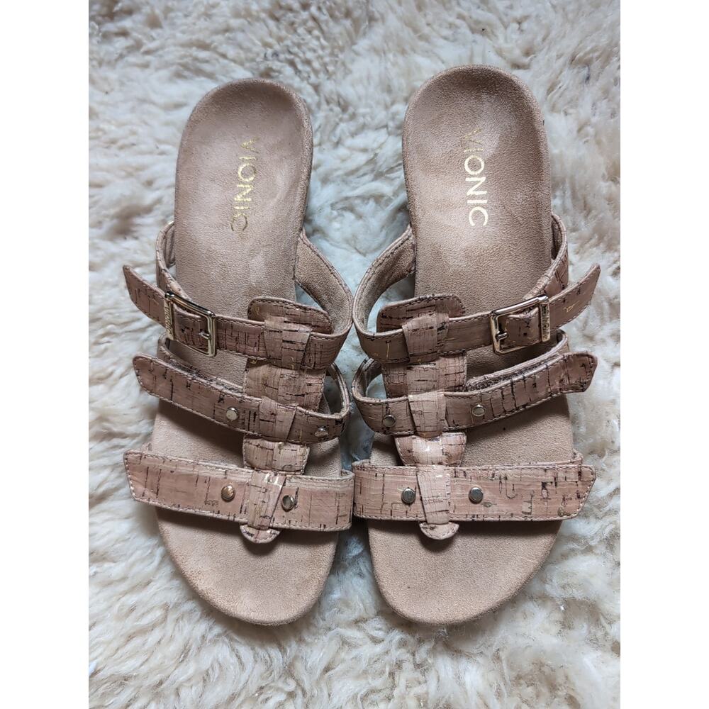 Vionic Radia Sandals Shoes Womens 6 Brown Cork Slide Casual Comfort Orthotic